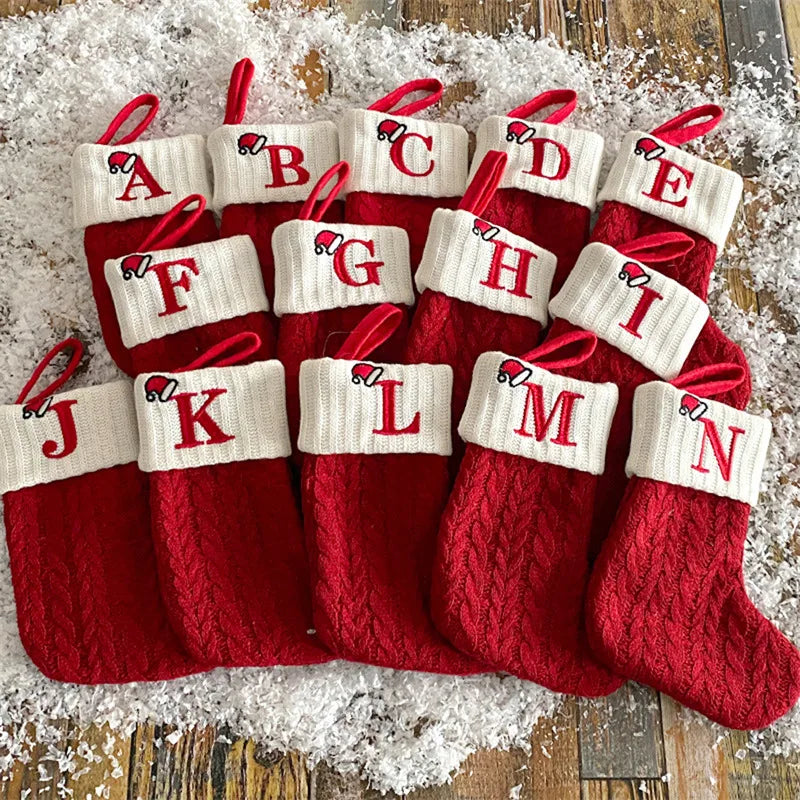 Christmas Socks Knitting Snowflake Letter Stocking Christmas Decoration