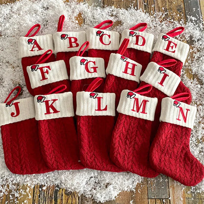 Christmas Socks Knitting Snowflake Letter Stocking Christmas Decoration