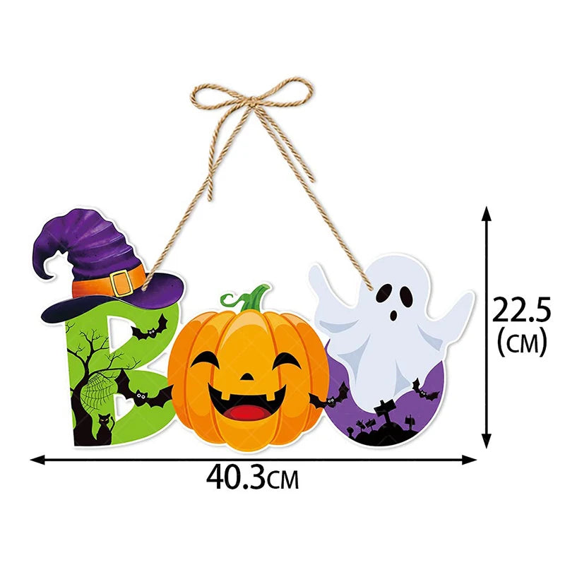 Halloween Paper Hanging Sign Spooky Pumpkin Witch Ghost Front Door Hanger