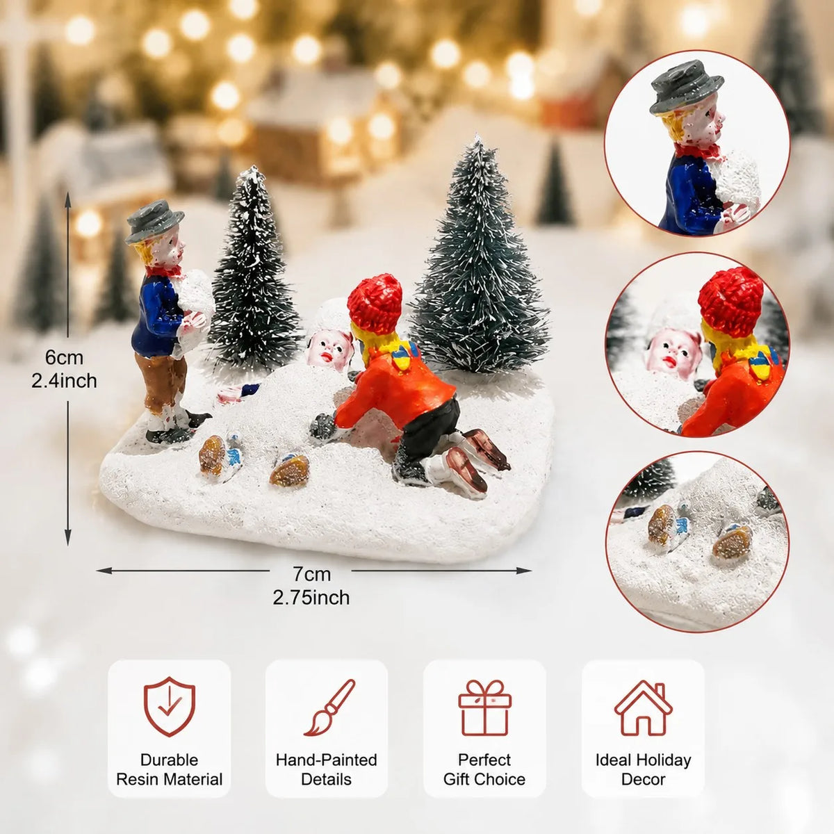 Christmas Village Set Accessories, Kids Playing Figurine,