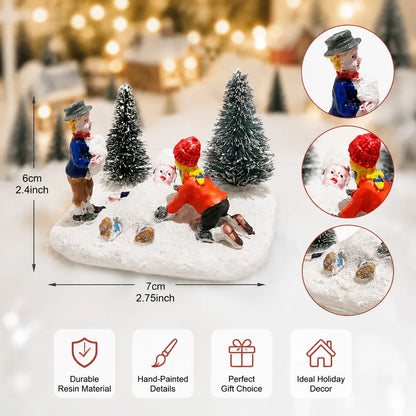 Christmas Village Set Accessories, Kids Playing Figurine,