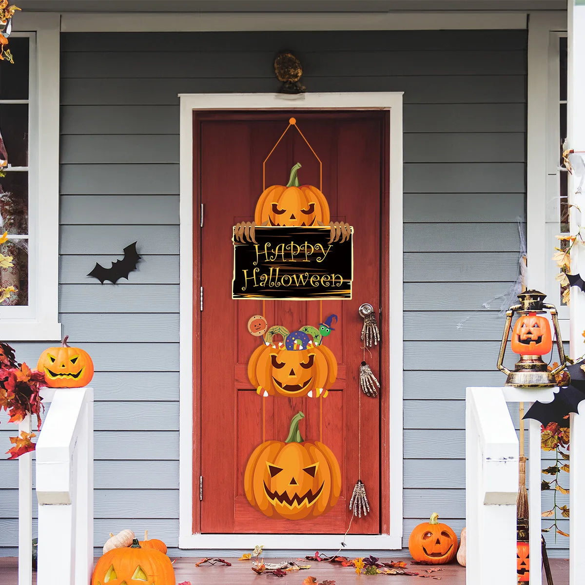 Halloween Paper Hanging Sign Spooky Pumpkin Witch Ghost Front Door Hanger