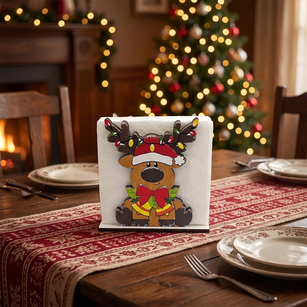 Santa Claus Wooden Napkin Holder Christmas Table Decor Desktop Tissue Storage Rack