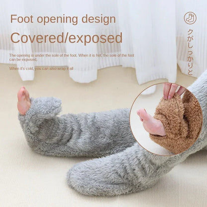 Long Paws Fuzzy Leggings Over Knee Slippers Hairy Stockings
