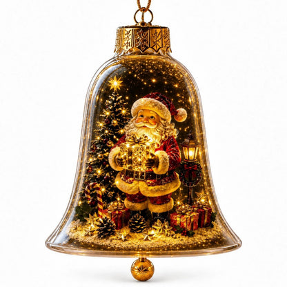 Acrylic Christmas Bell Ornament Decoration 3D Snow Globe Santa Snowman Ball Hanging Xmas Tree Pendant