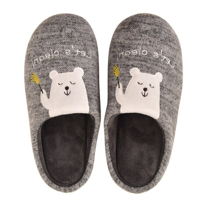 Winter Bear Patterned Warm Slippers for Women