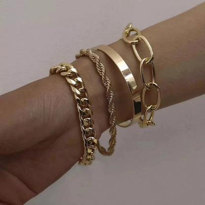 Curb Cuban Chain Bracelets Set for Women, 4 Pcs