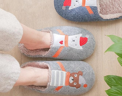 Winter Bear Patterned Warm Slippers for Women