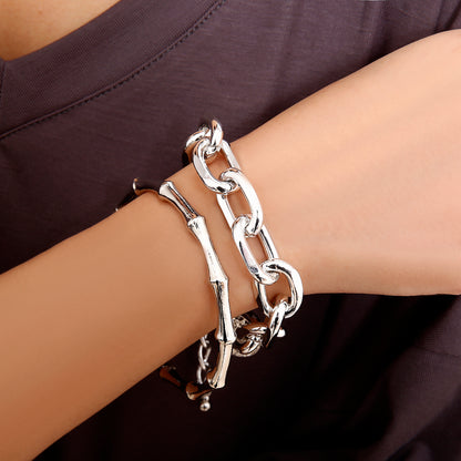 Curb Cuban Chain Bracelets Set for Women, 4 Pcs