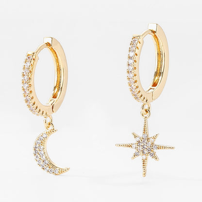 Women's Star and Moon Hoop Earrings
