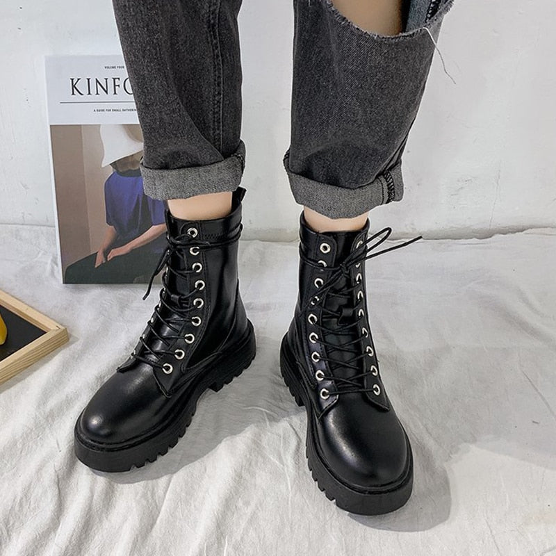 Women's Fashion Leather High Ankle Boots