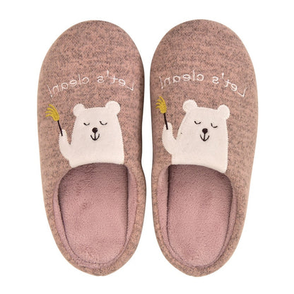 Winter Bear Patterned Warm Slippers for Women